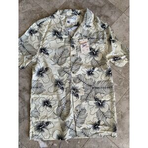 Laguna Short Sleeve Button Shirt Mens Small Rayon White Floral Beach Summer